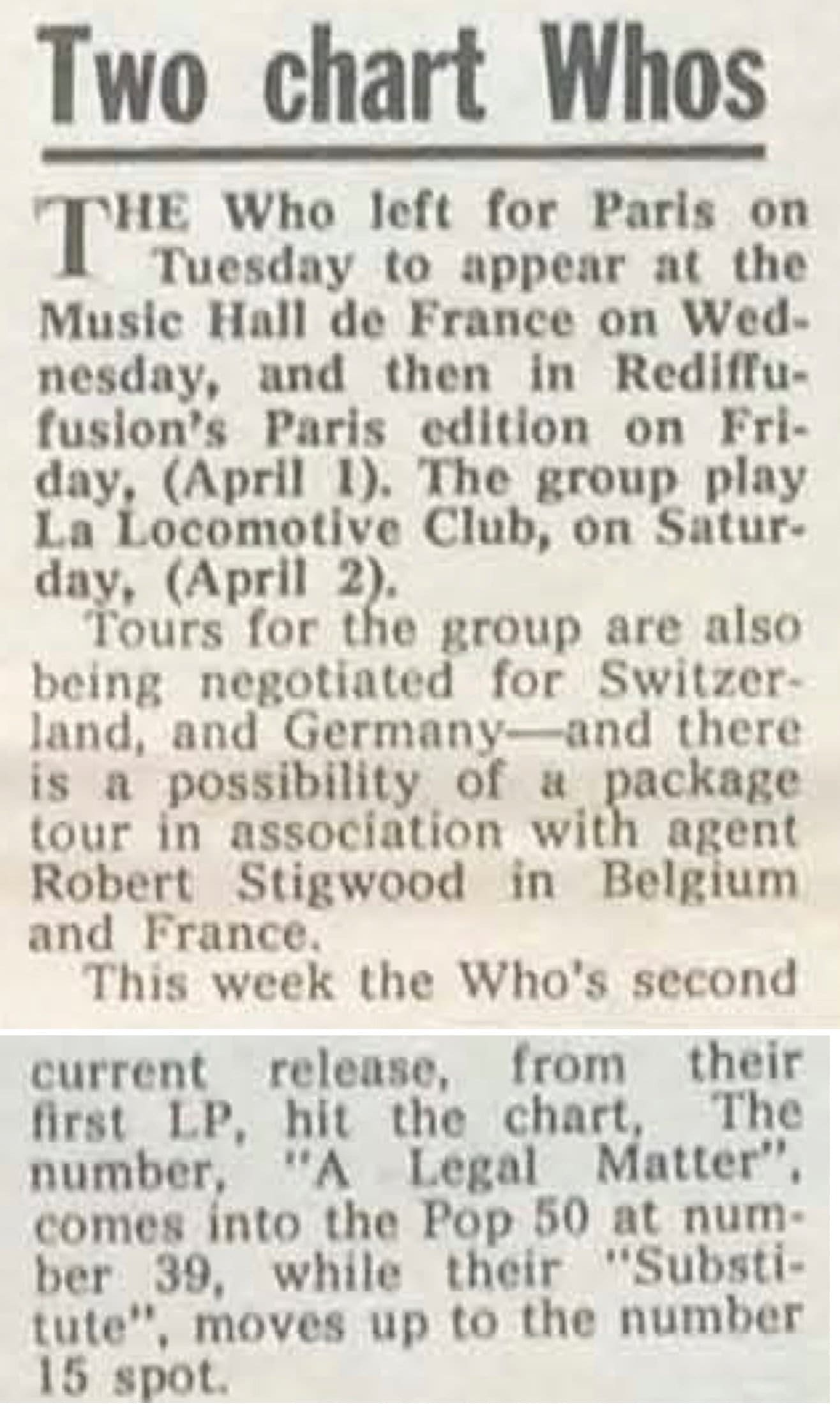 "Two chart Who's" article from the April 2, 1966 Melody Maker
