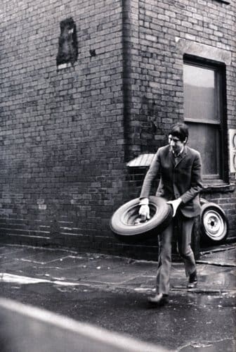 Pete Townshend carrying a tire on April 8, 1966