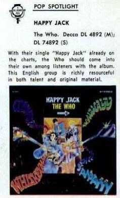 Billboard mention of The Who's Happy Jack album