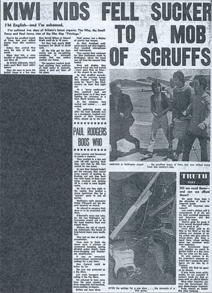 Newspaper article from February 6, 1968 about The Who in Australia