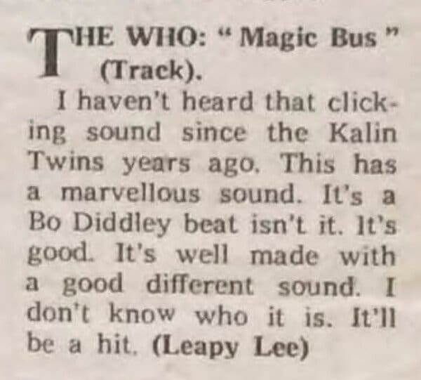 Melody Maker review of Magic Bus from December 28, 1968