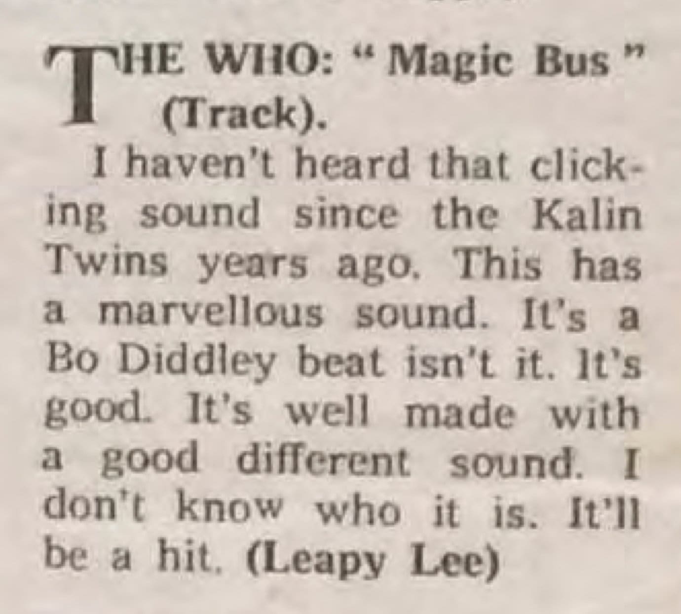 Melody Maker review of Magic Bus from December 28, 1968
