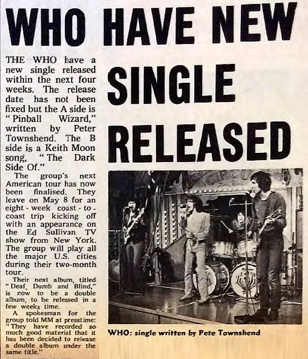 Melody Maker article entitled "Who Have New Single Released" from February 1, 1969