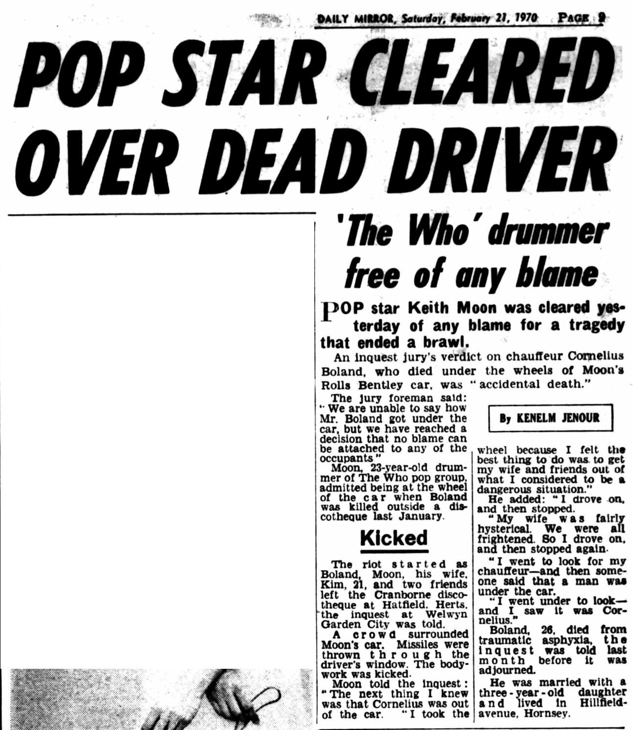 February 21, 1970 Daily Mirror news clipping