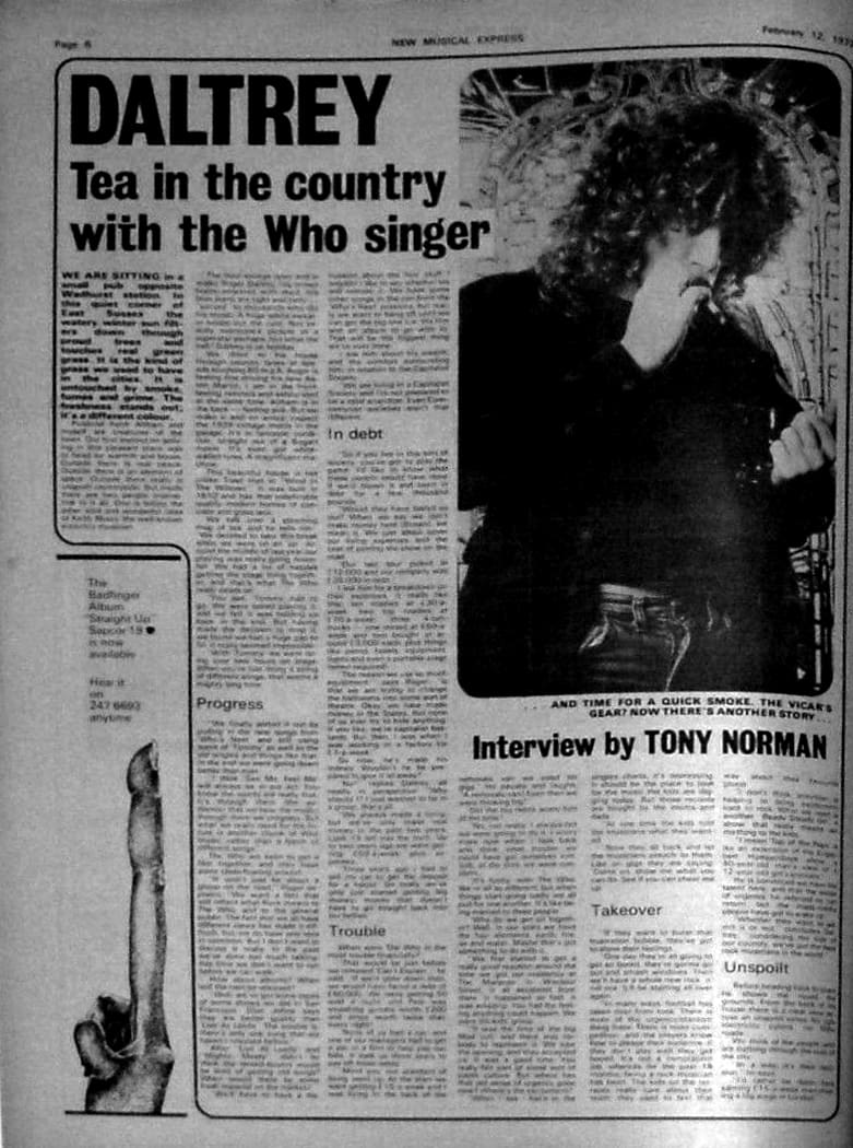 "Daltrey: tea in the country with the Who singer" article from the February 12, 1972 New Musical Express