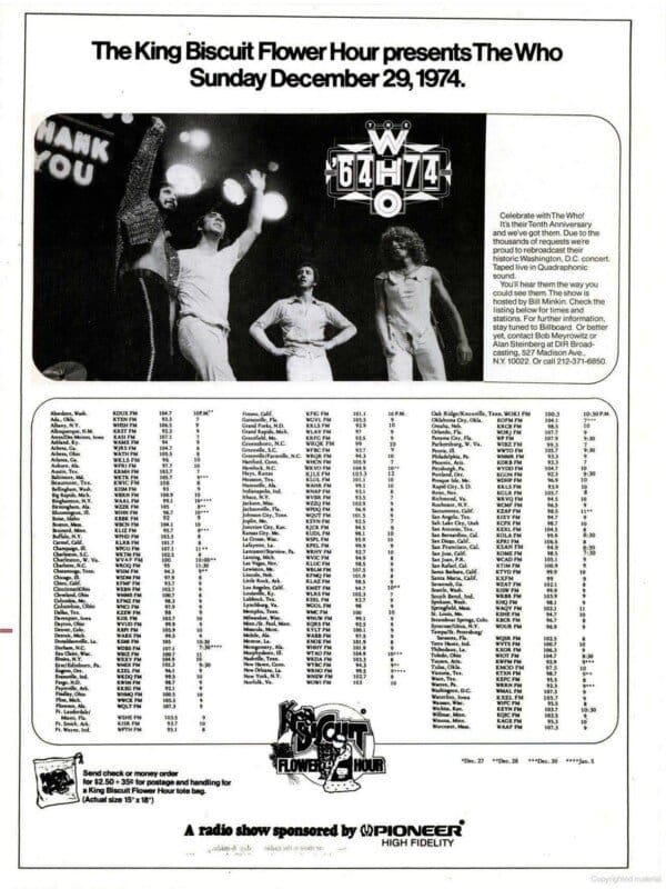 Ad from Billboard magazine for King Biscuit Flower Hour