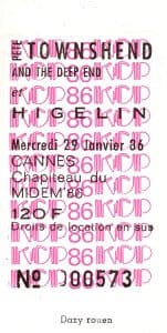 Ticket from Pete Townshend show on January 29. 1986