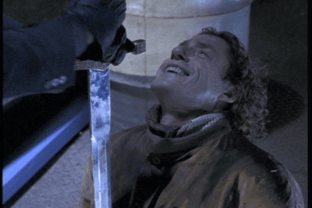Roger Daltrey in a scene from Highlander that aired on February 27, 1995
