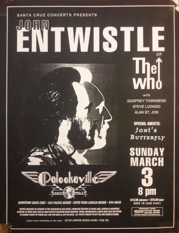 Flyer for John Entwistle's March 3, 1996 concert