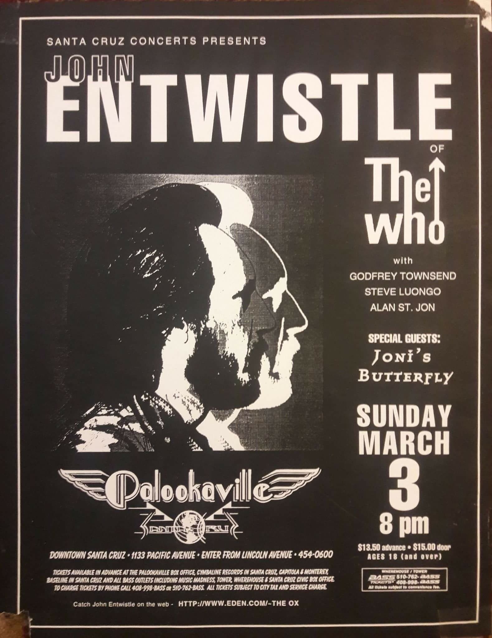 Flyer for John Entwistle's March 3, 1996 concert