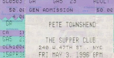 Ticket to Pete Townshend's May 3, 1996 concert