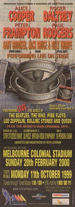 Ad for the British Rock Symphony in Melbourne on February 20, 2000