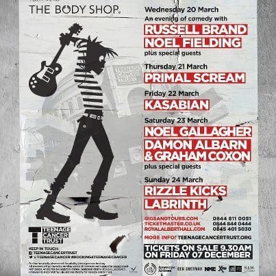 Poster for the Teenage Cancer Trust concerts in March 2013