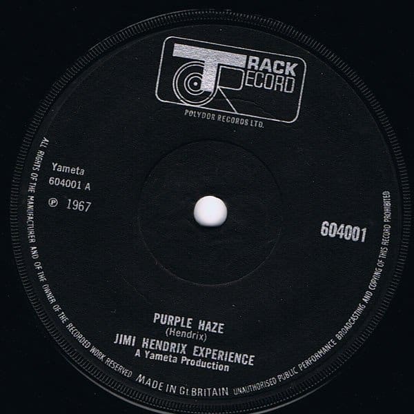 Jimi Hendrix' "Purple Haze" single, released on Track Records on March 18. 1967