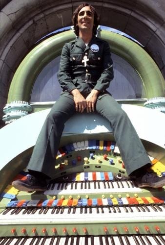 Keith Moon in costume and on set for the filming of "Tommy's Holiday Camp" in the movie Tommy